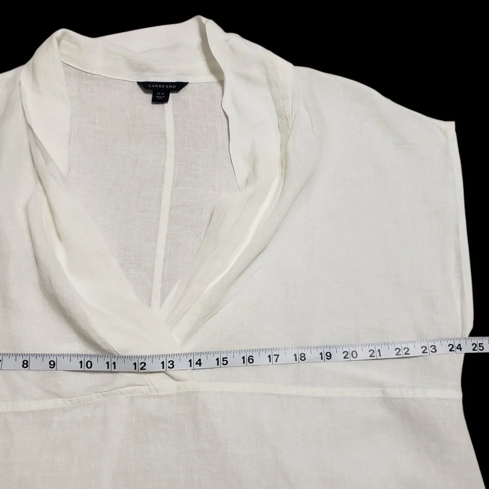 Lands End White 100% Linen V-Neck Tunic Coverup Top Womens Large 14-16 - Picture 8 of 11